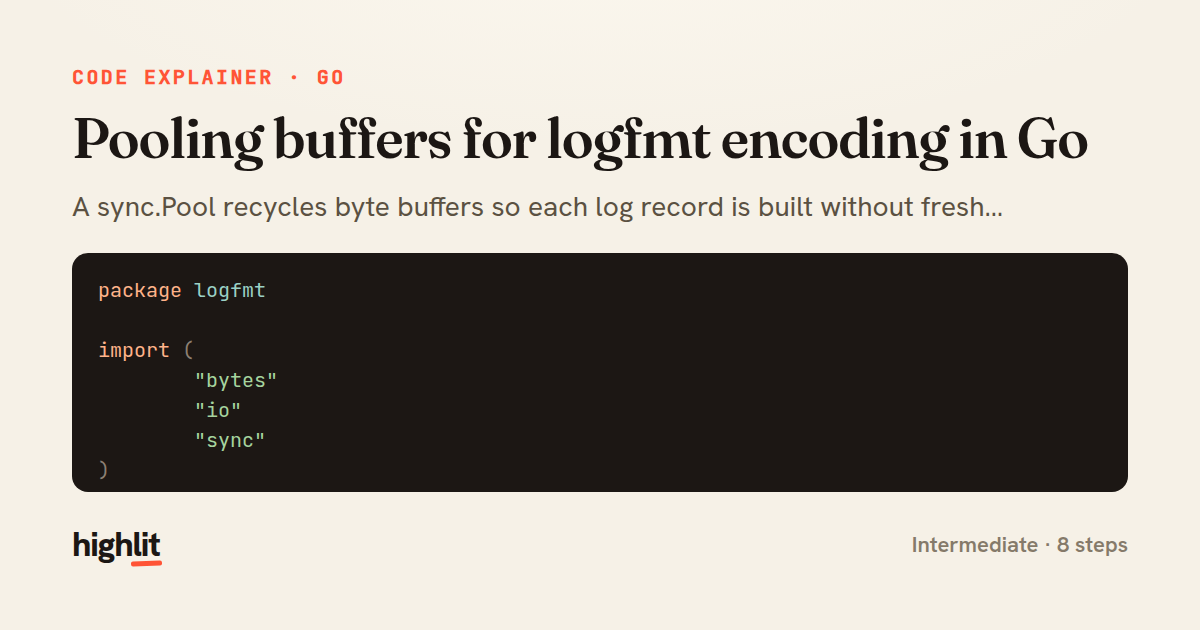 Pooling buffers for logfmt encoding in Go — share card