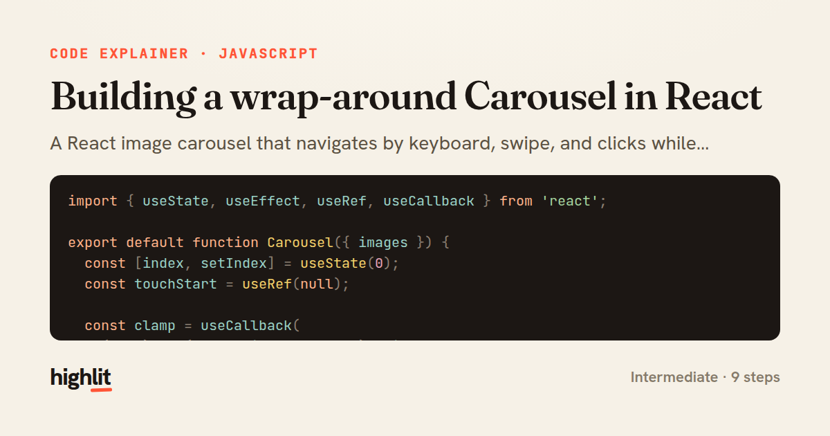 Building a wrap-around Carousel in React — share card