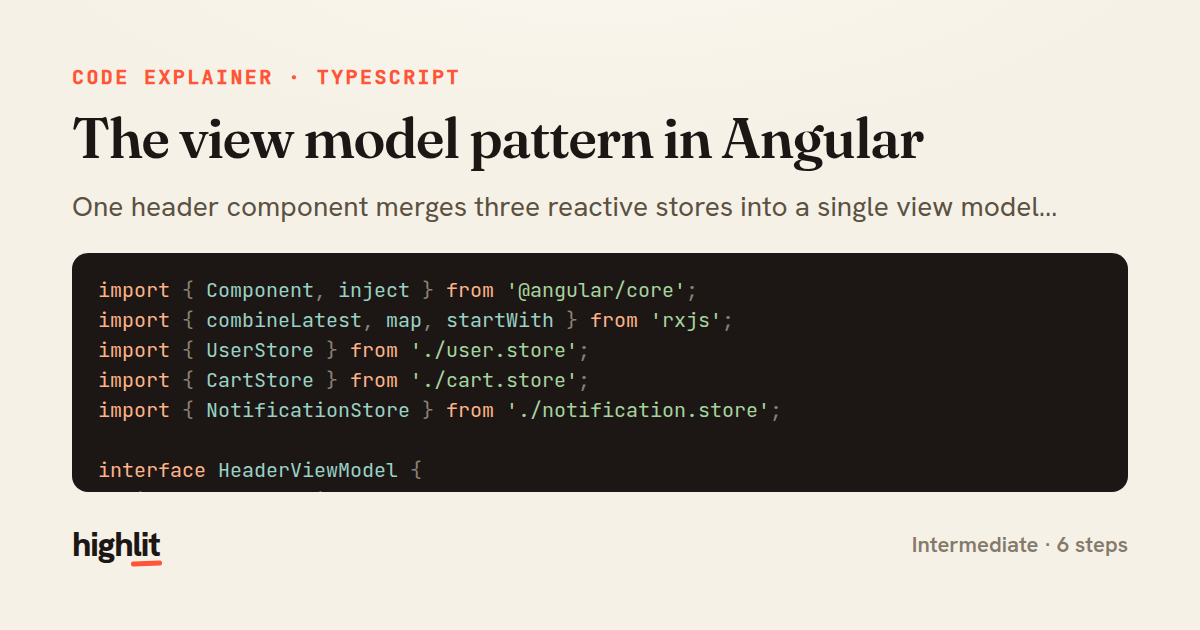 The view model pattern in Angular — share card