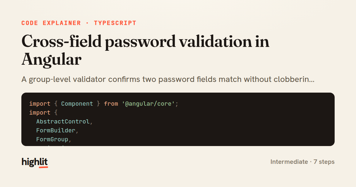 Cross-field password validation in Angular — share card
