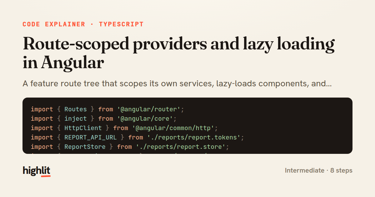 Route-scoped providers and lazy loading in Angular — share card