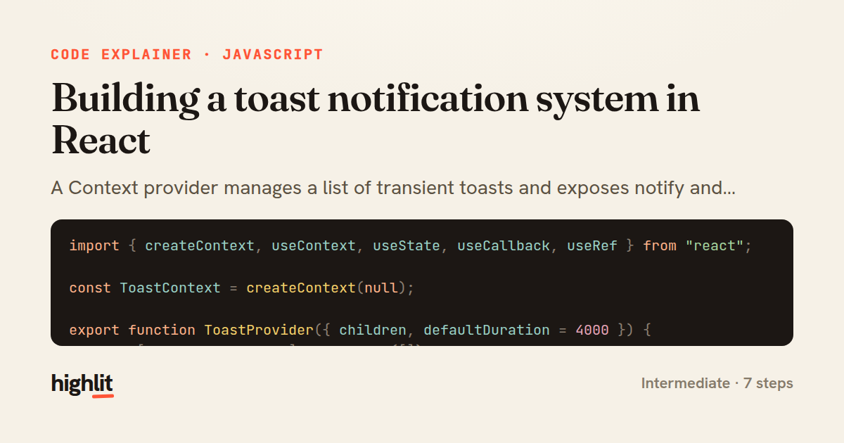 Building a toast notification system in React — share card