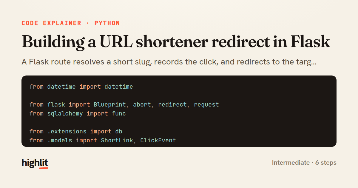 Building a URL shortener redirect in Flask — share card