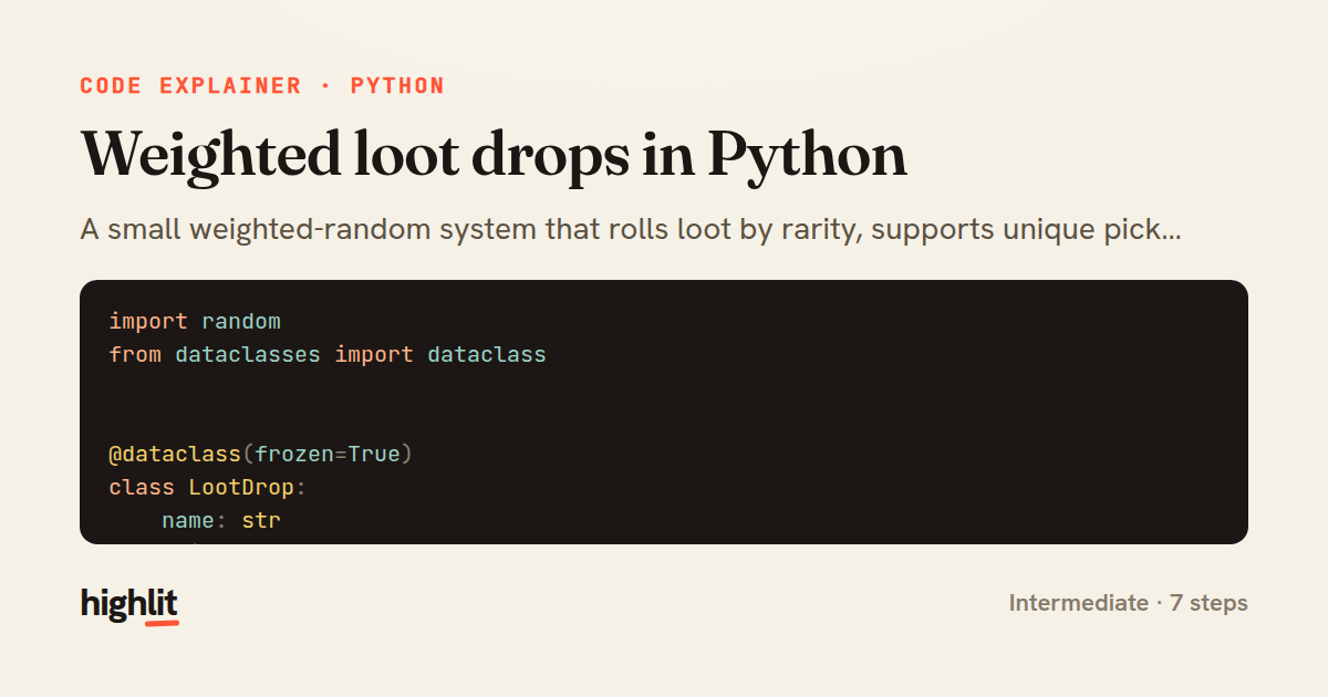 Weighted loot drops in Python — share card