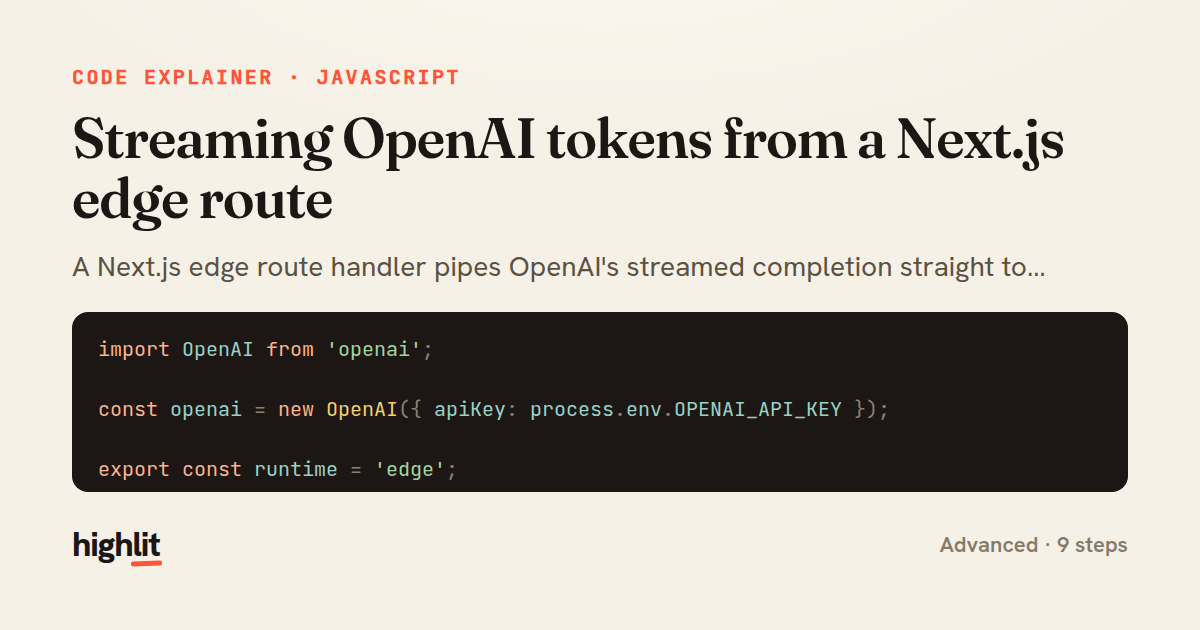 Streaming OpenAI tokens from a Next.js edge route — share card