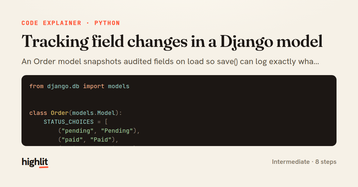 Tracking field changes in a Django model — share card