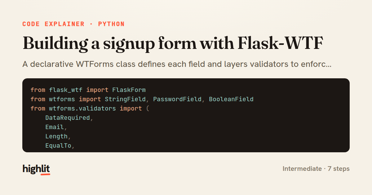 Building a signup form with Flask-WTF — share card