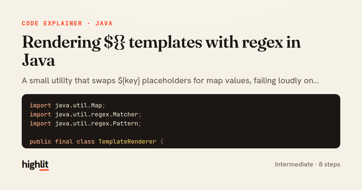 Rendering ${} templates with regex in Java — share card