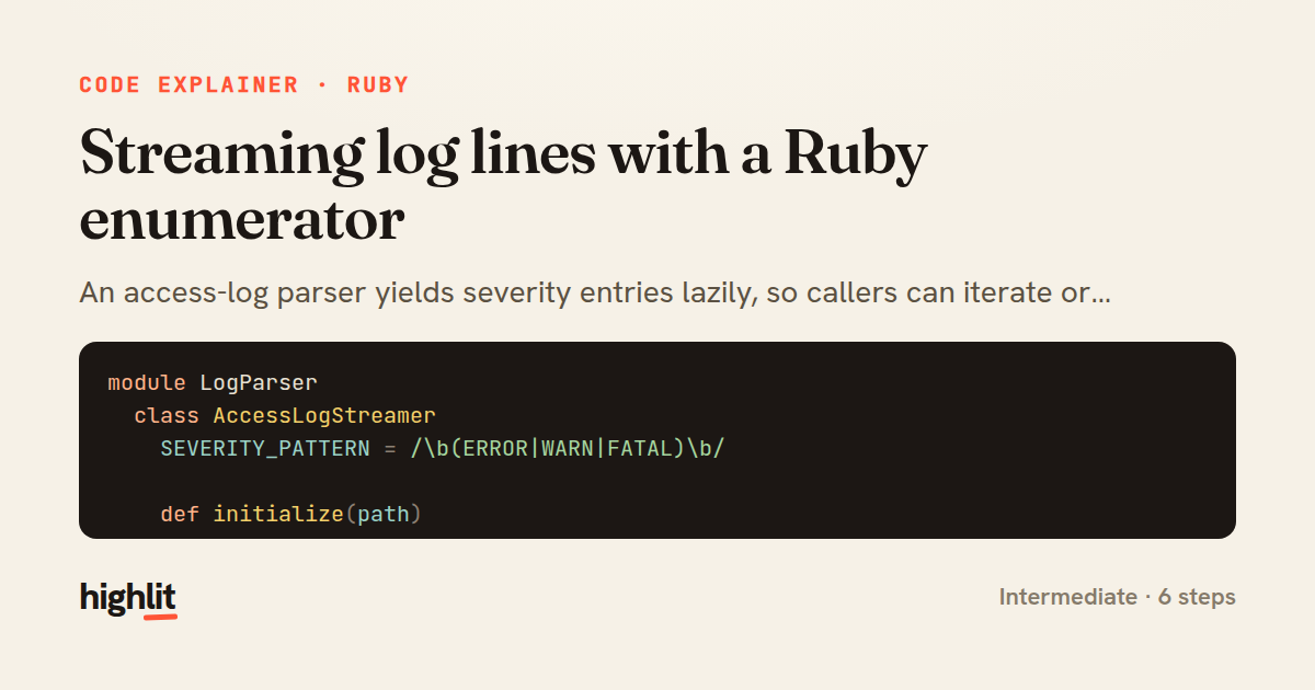 Streaming log lines with a Ruby enumerator — share card