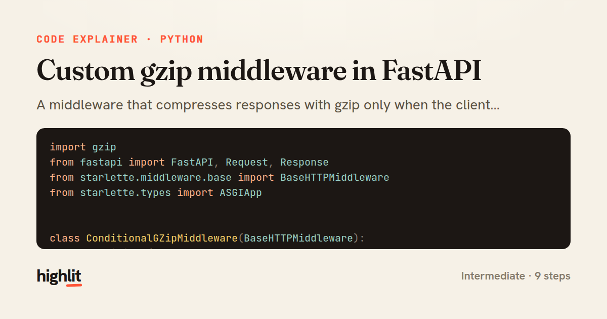 Custom gzip middleware in FastAPI — share card