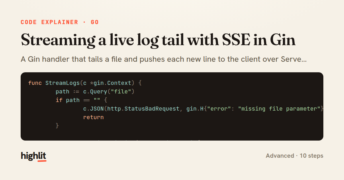 Streaming a live log tail with SSE in Gin — share card
