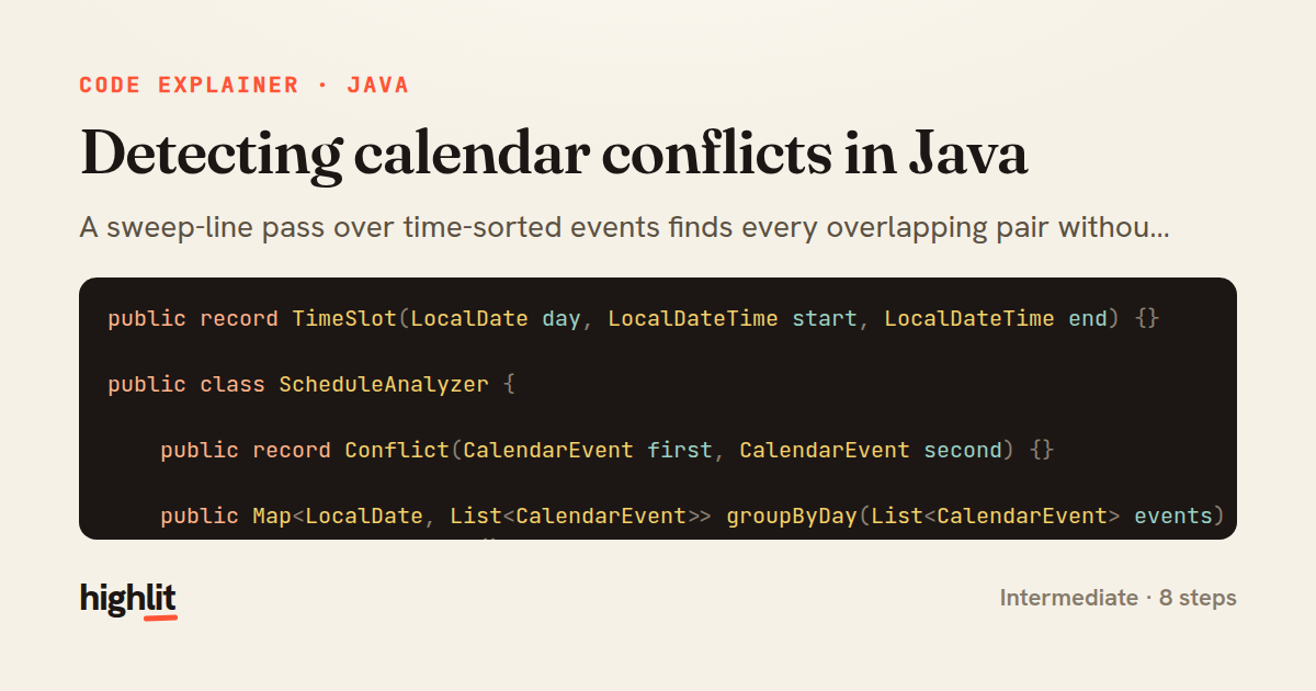 Detecting calendar conflicts in Java — share card