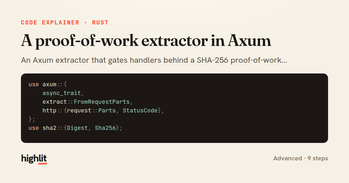 A proof-of-work extractor in Axum — share card