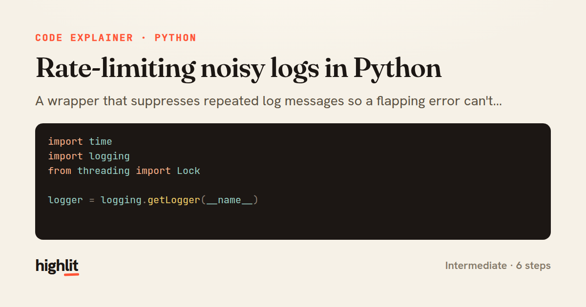 Rate-limiting noisy logs in Python — share card