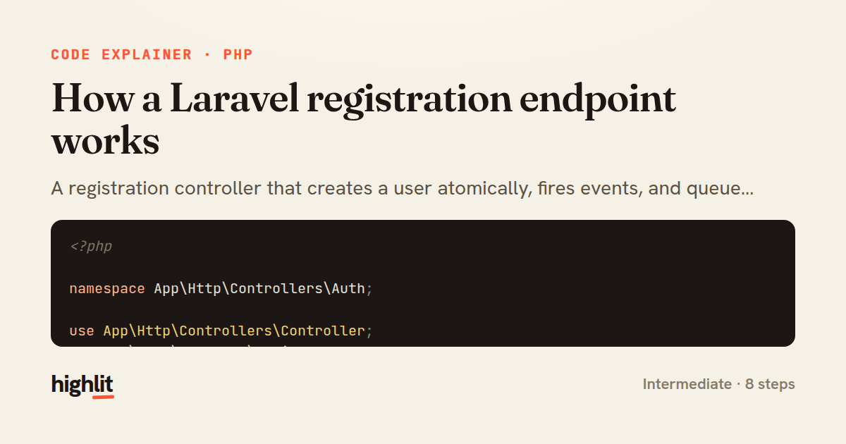 How a Laravel registration endpoint works — share card