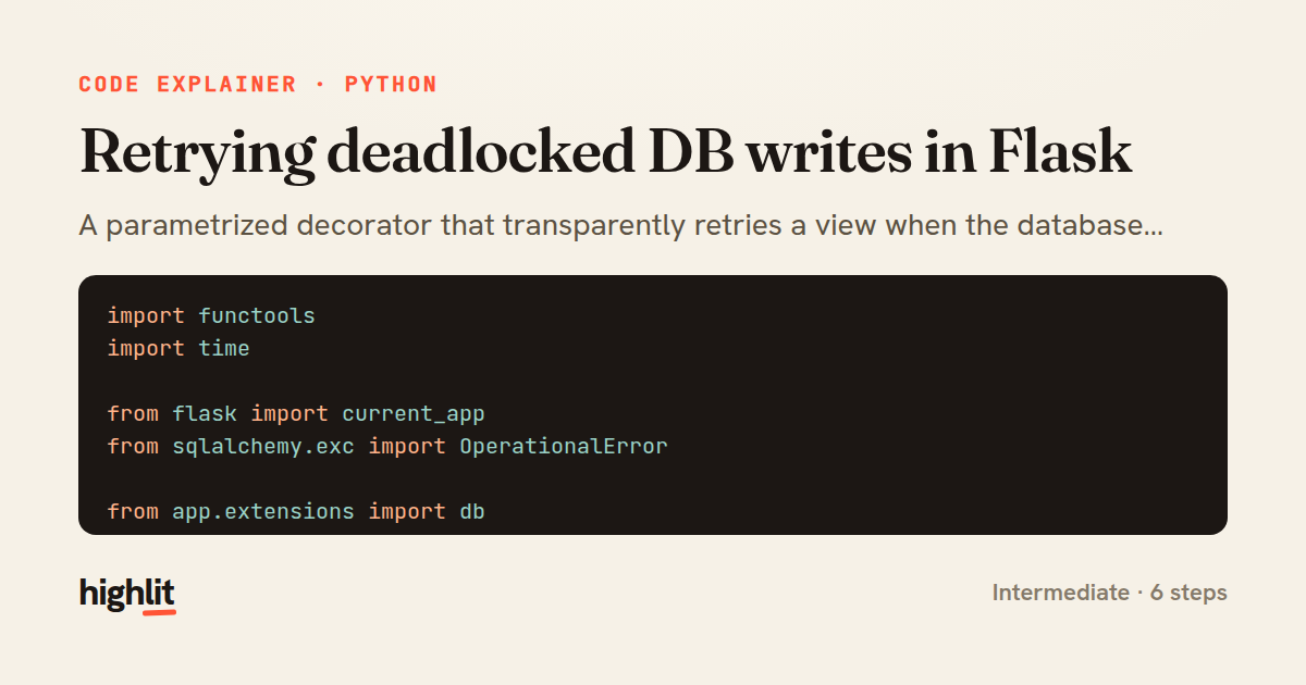 Retrying deadlocked DB writes in Flask — share card