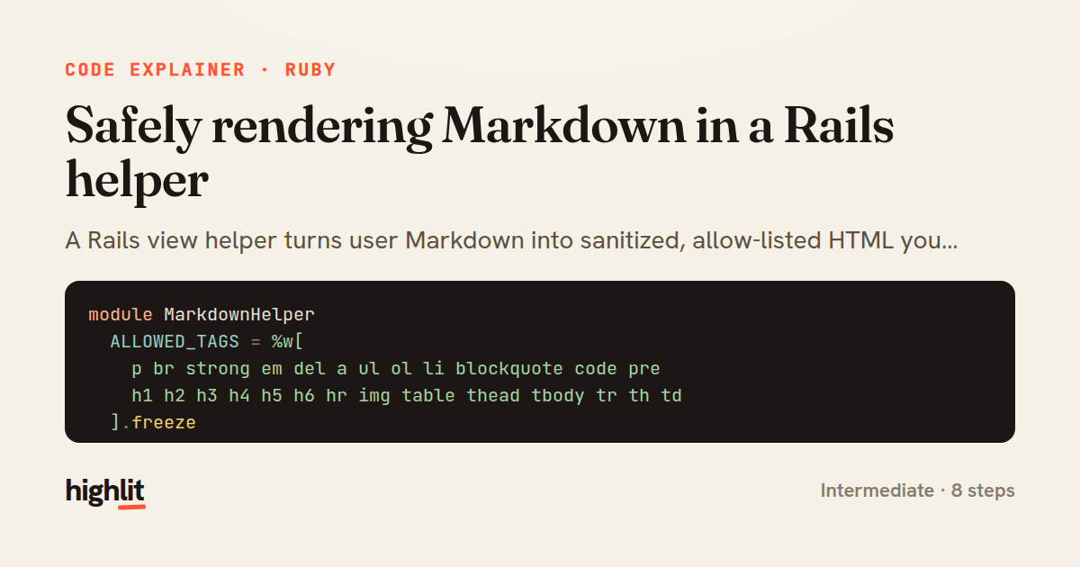 Safely rendering Markdown in a Rails helper — share card
