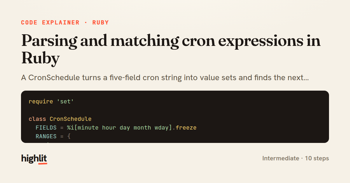 Parsing and matching cron expressions in Ruby — share card