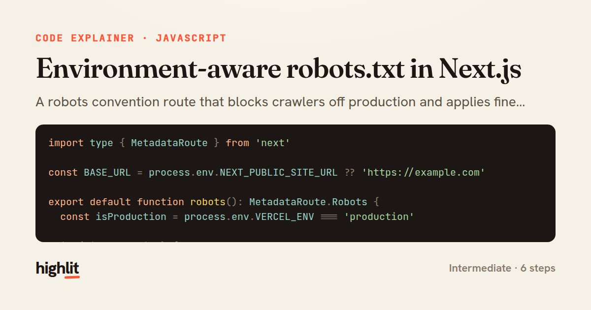 Environment-aware robots.txt in Next.js — share card