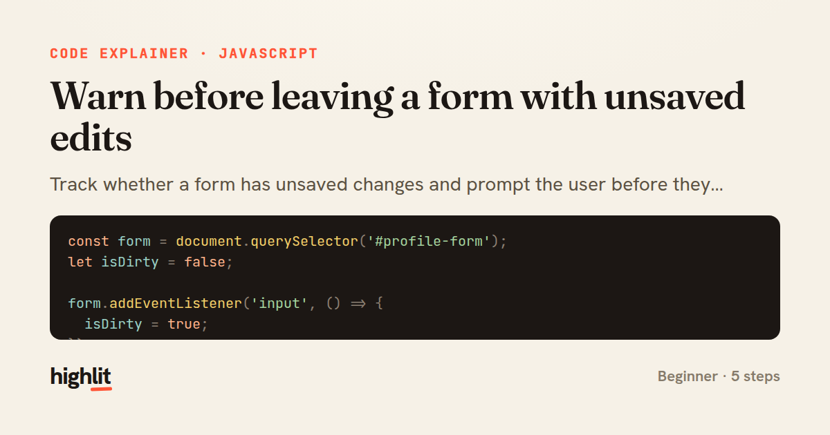 Warn before leaving a form with unsaved edits — share card