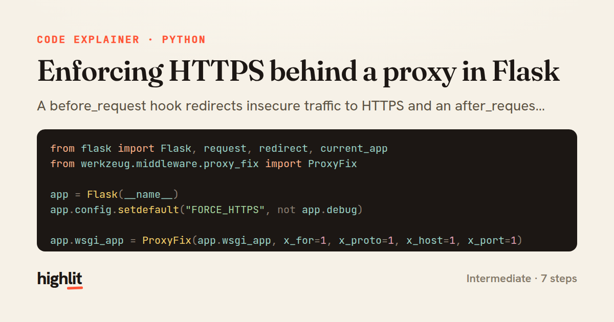 Enforcing HTTPS behind a proxy in Flask — share card
