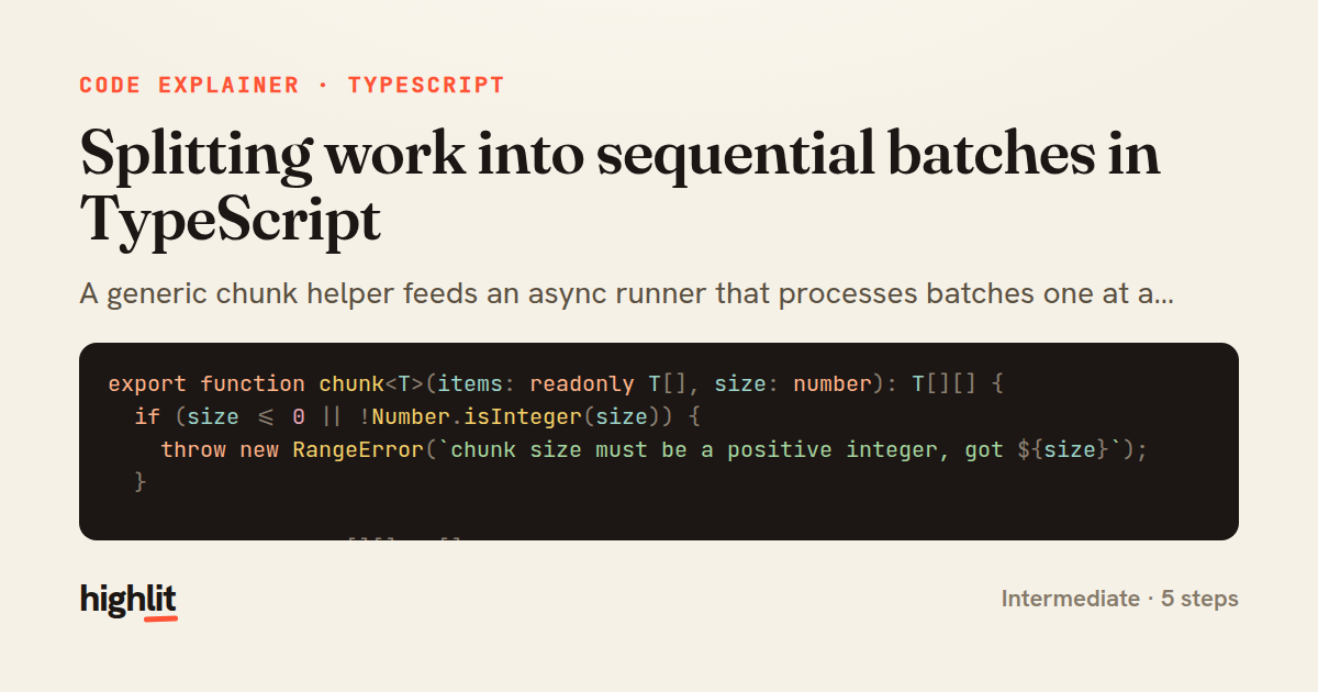 Splitting work into sequential batches in TypeScript — share card
