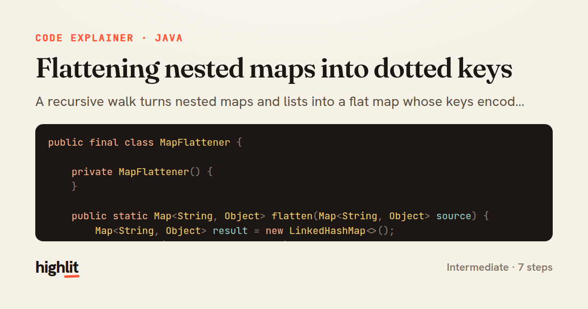 Flattening nested maps into dotted keys — share card