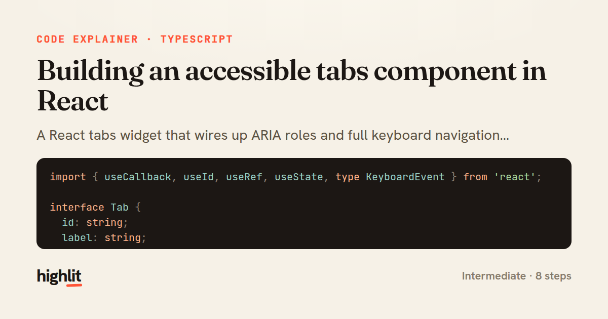 Building an accessible tabs component in React — share card