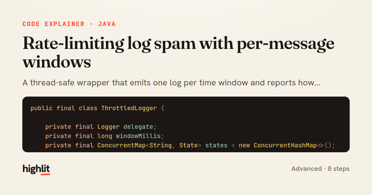 Rate-limiting log spam with per-message windows — share card