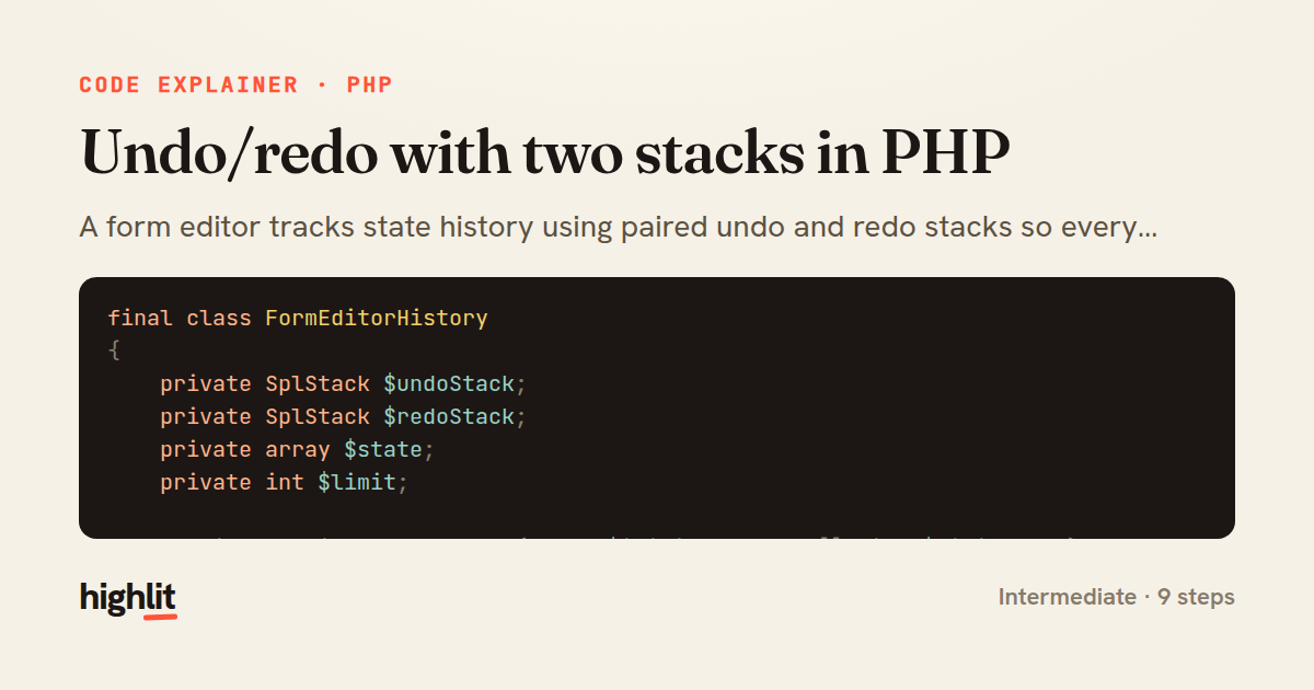 Undo/redo with two stacks in PHP — share card