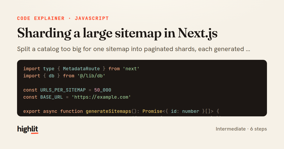 Sharding a large sitemap in Next.js — share card