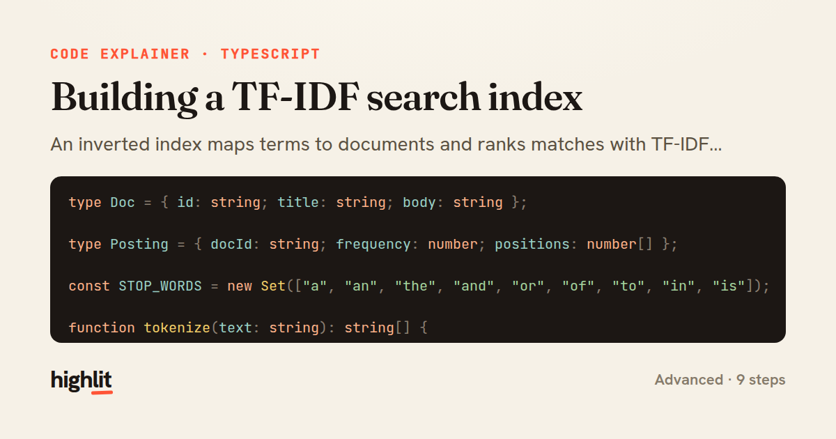 Building a TF-IDF search index — share card