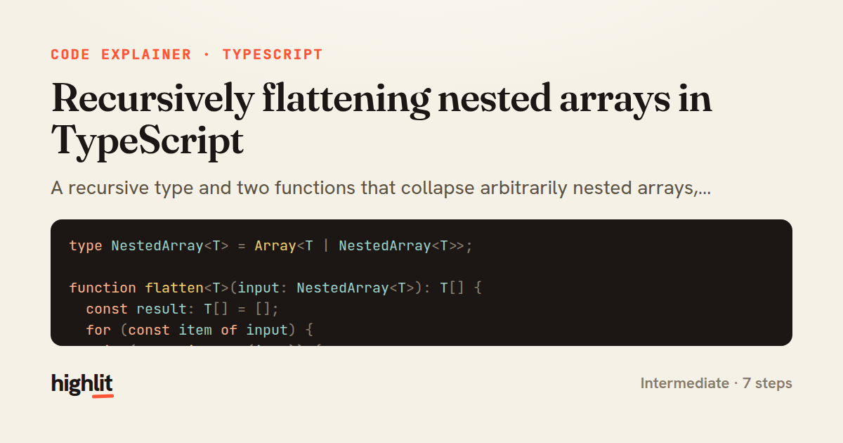 Recursively flattening nested arrays in TypeScript — share card