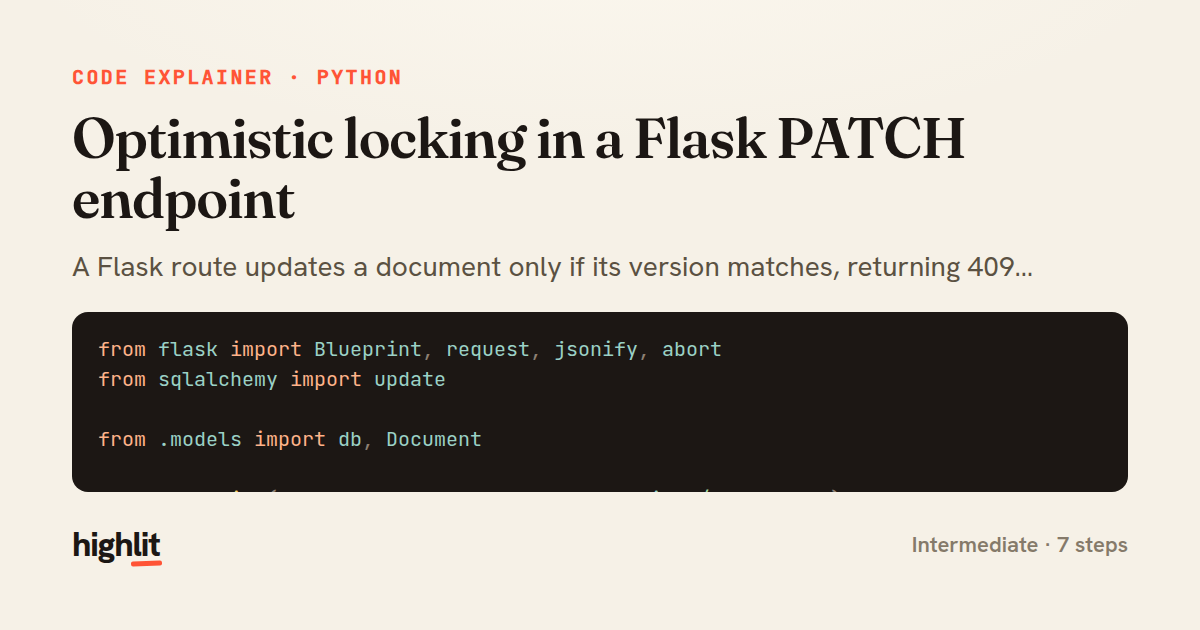 Optimistic locking in a Flask PATCH endpoint — share card