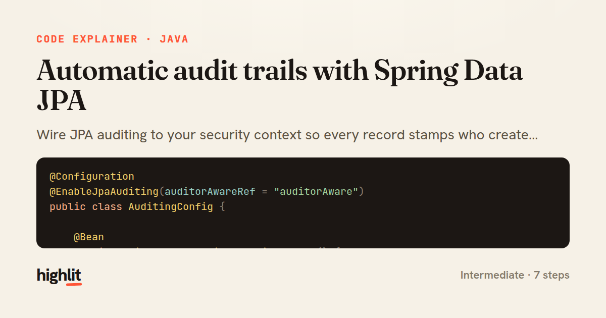 Automatic audit trails with Spring Data JPA — share card