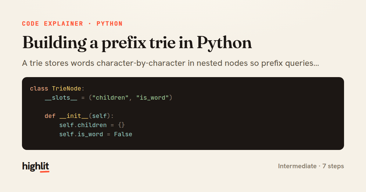 Building a prefix trie in Python — share card