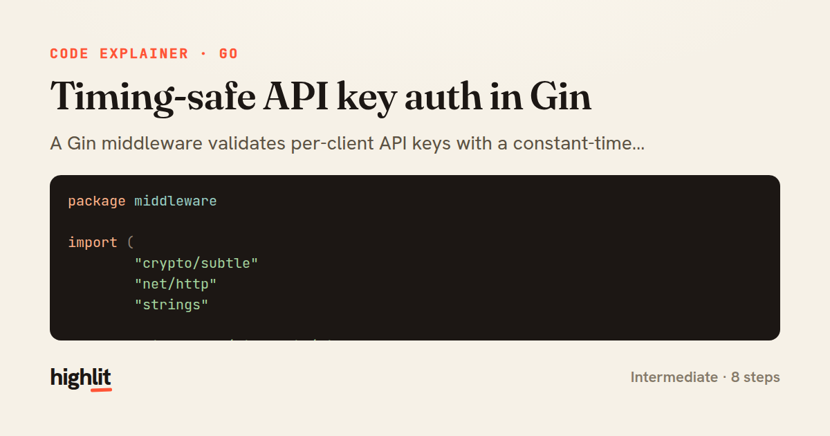 Timing-safe API key auth in Gin — share card