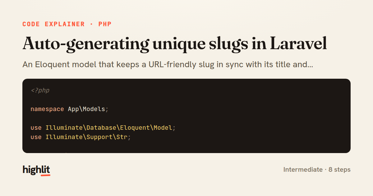 Auto-generating unique slugs in Laravel — share card