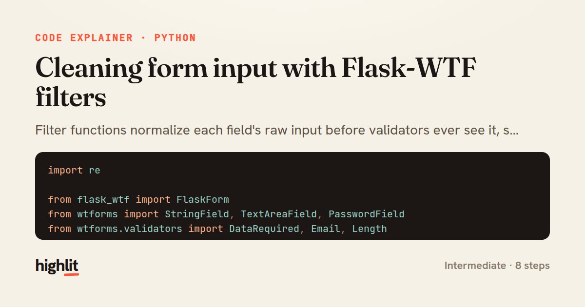 Cleaning form input with Flask-WTF filters — share card