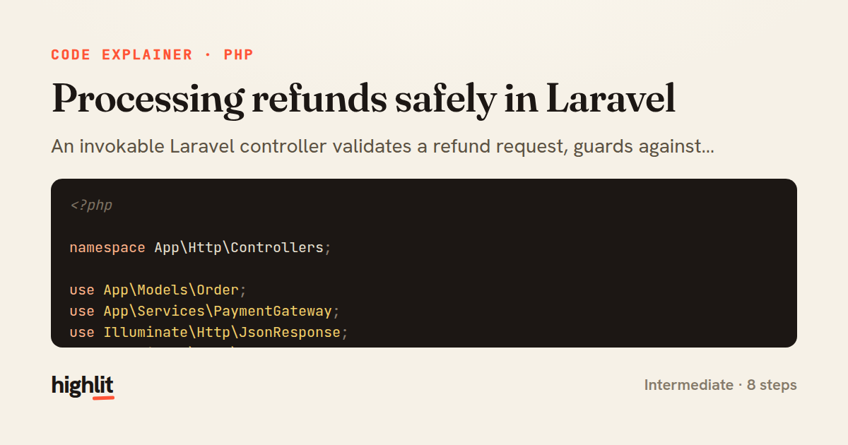 Processing refunds safely in Laravel — share card