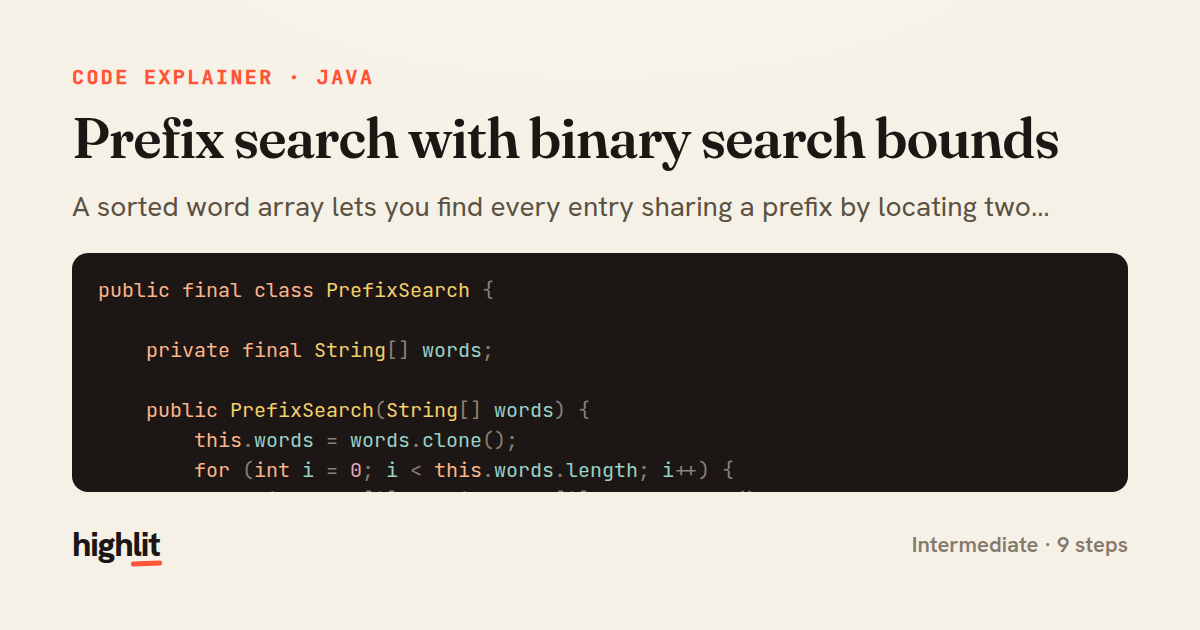 Prefix search with binary search bounds — share card
