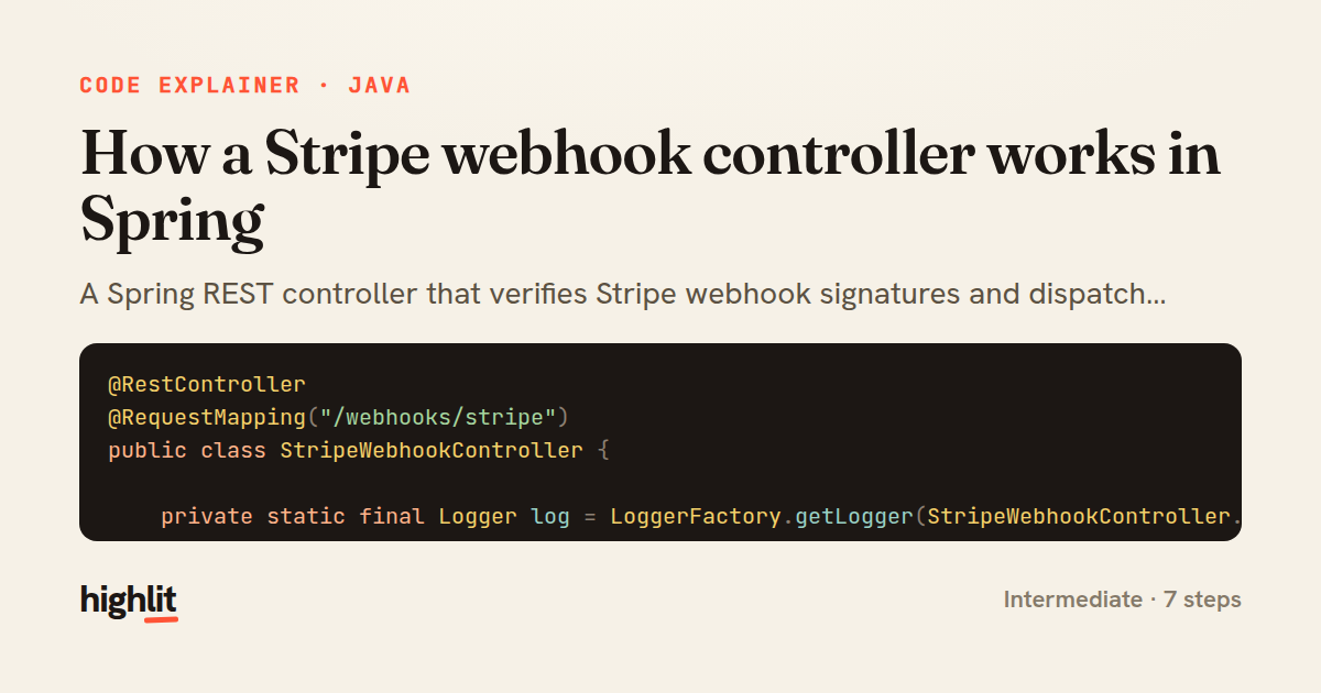 How a Stripe webhook controller works in Spring — share card