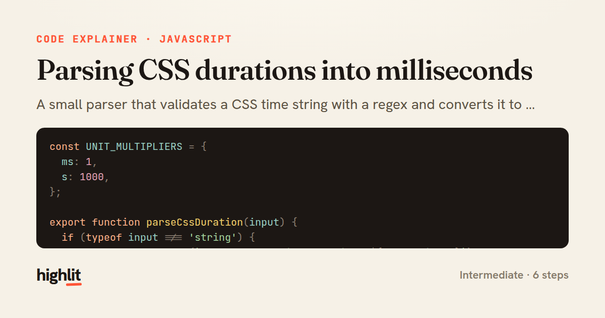 Parsing CSS durations into milliseconds — share card