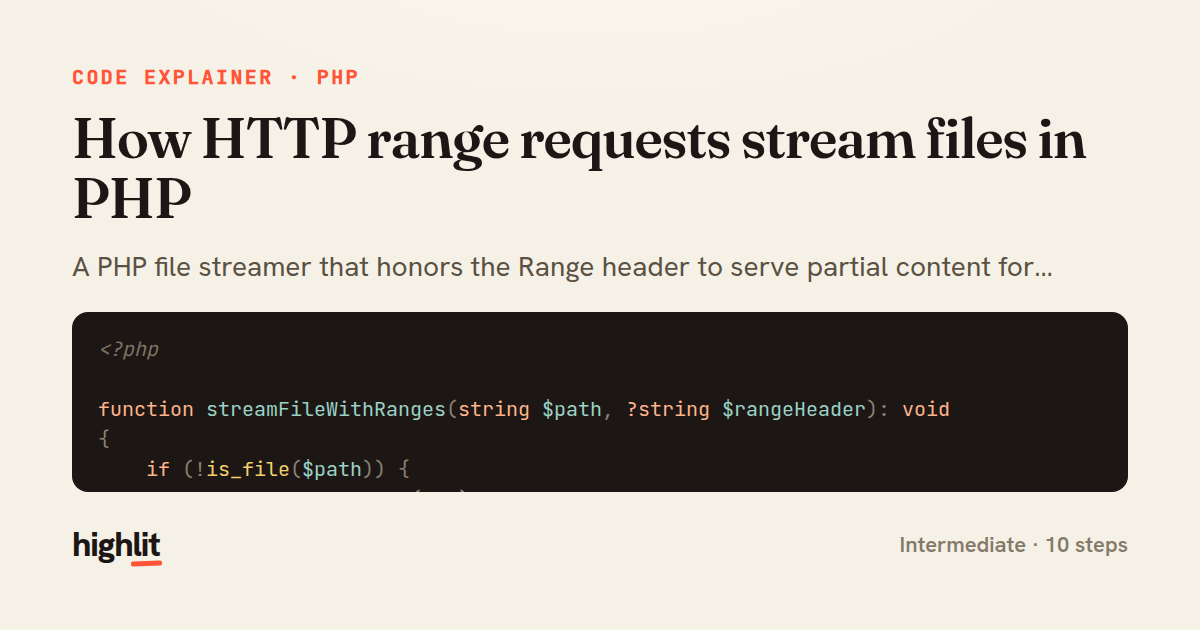 How HTTP range requests stream files in PHP — share card