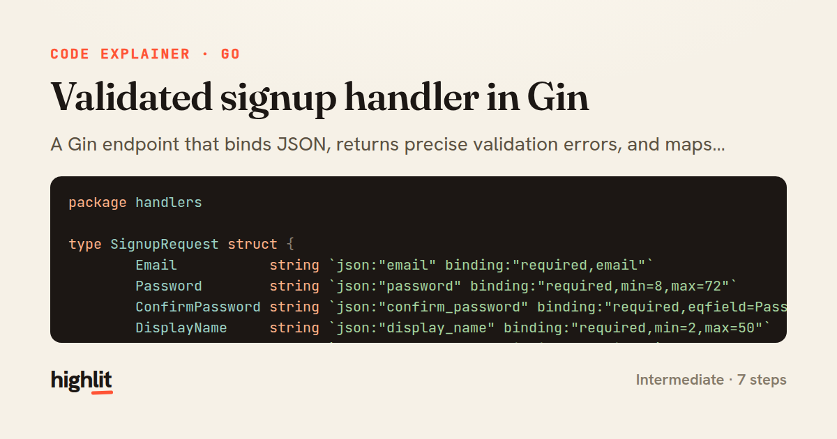 Validated signup handler in Gin — share card