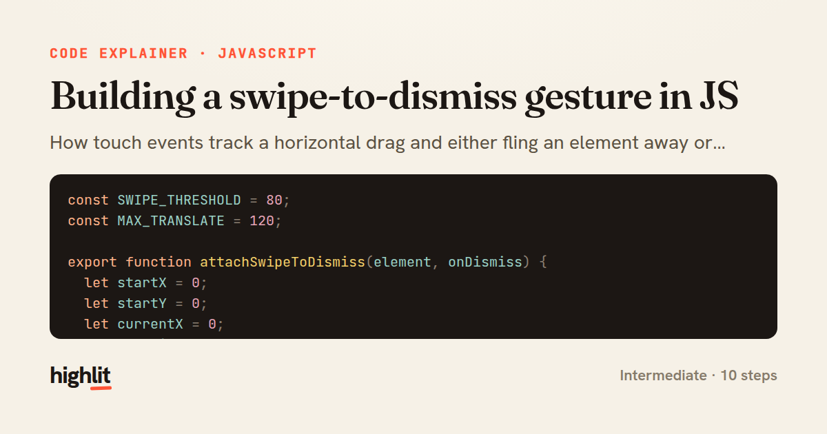 Building a swipe-to-dismiss gesture in JS — share card