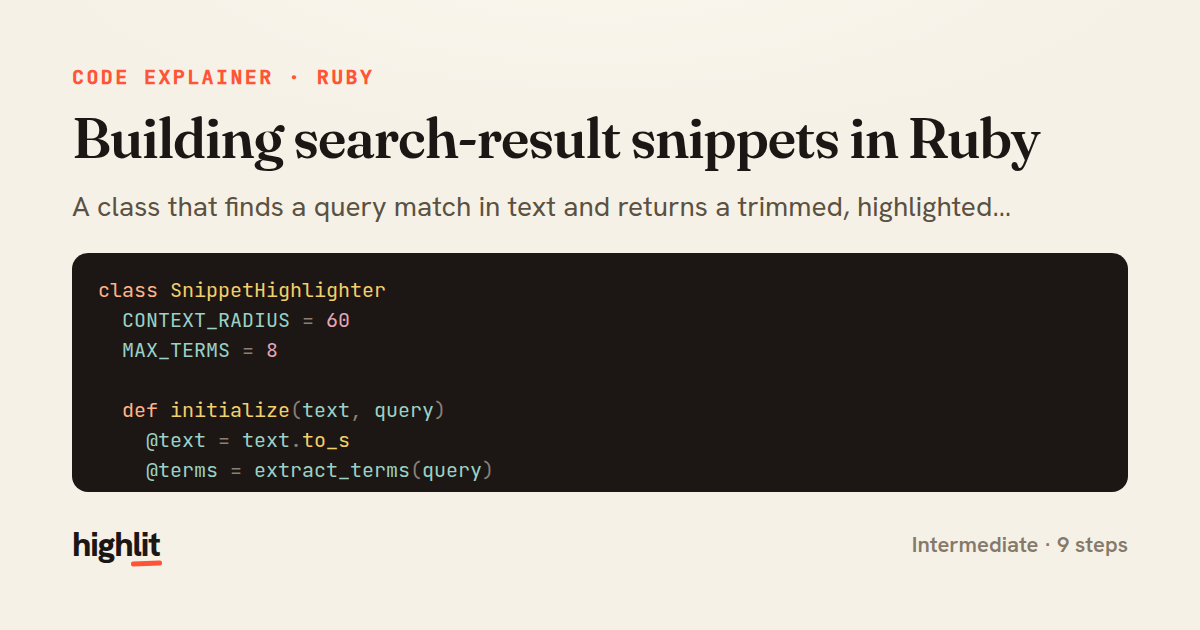 Building search-result snippets in Ruby — share card