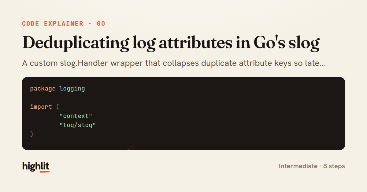 Deduplicating log attributes in Go's slog — share card
