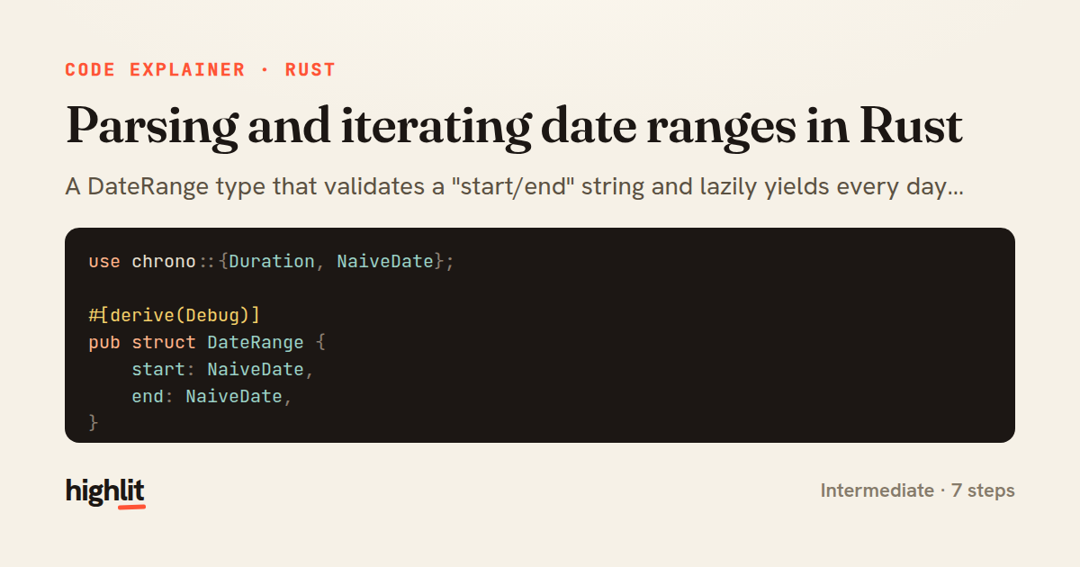 Parsing and iterating date ranges in Rust — share card