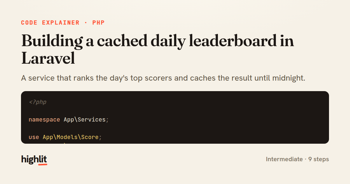 Building a cached daily leaderboard in Laravel — share card